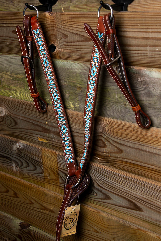 Leather Breastplate with Navy-Blue Beads