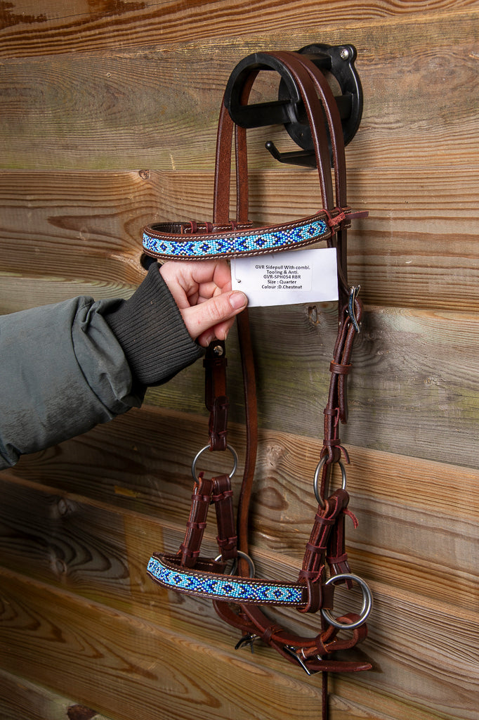 Sidepull chestnut  blue beads