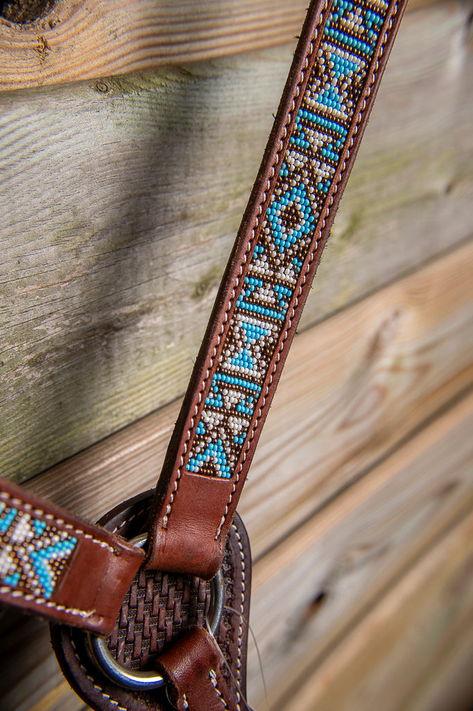 Leather Breastplate with Navy-Blue Beads
