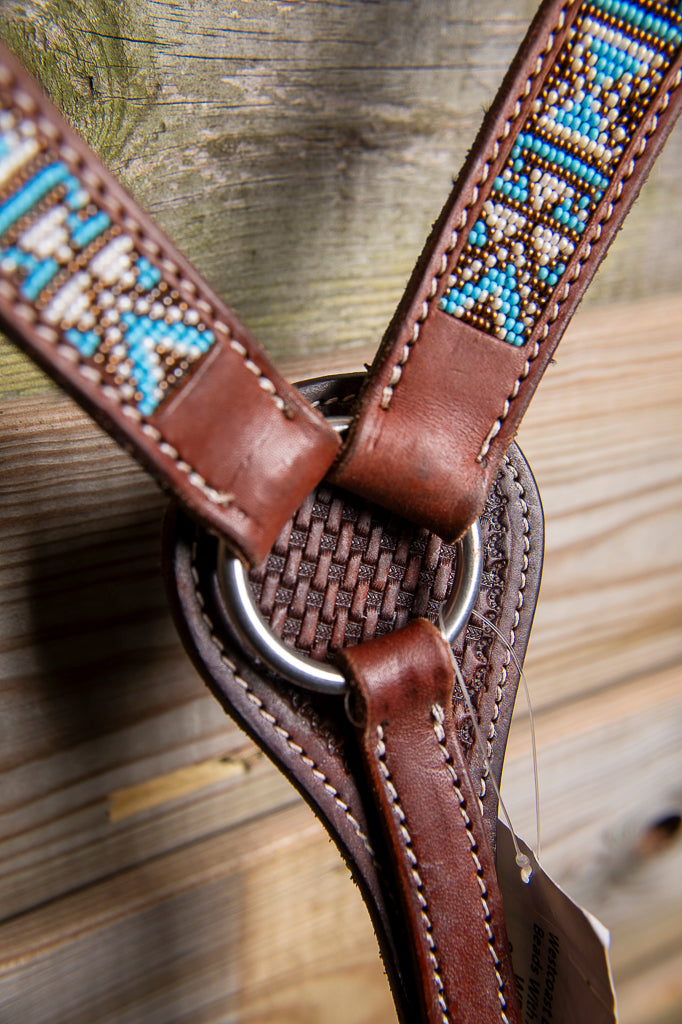 Leather Breastplate with Navy-Blue Beads