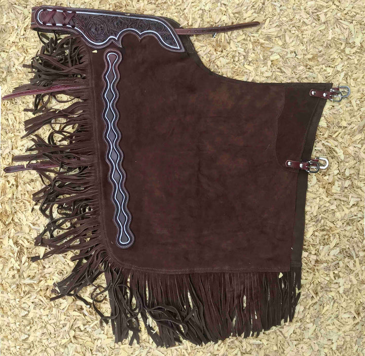 Beige Suède Chaps met Gekleurde Biezen