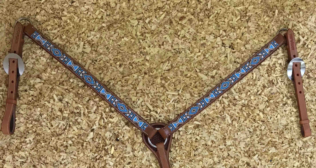 Leather Breastplate with Navy-Blue Beads