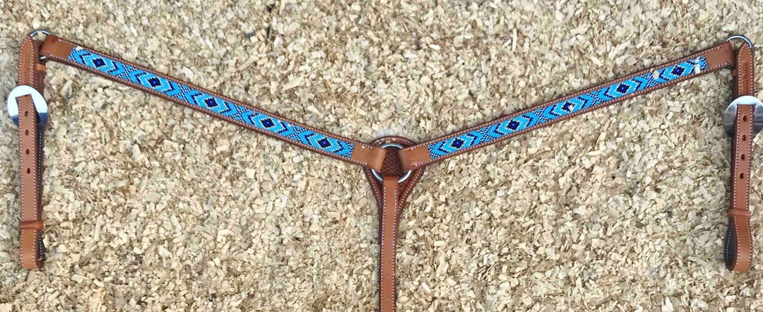 Leather Breastplate with Navy-Blue Beads