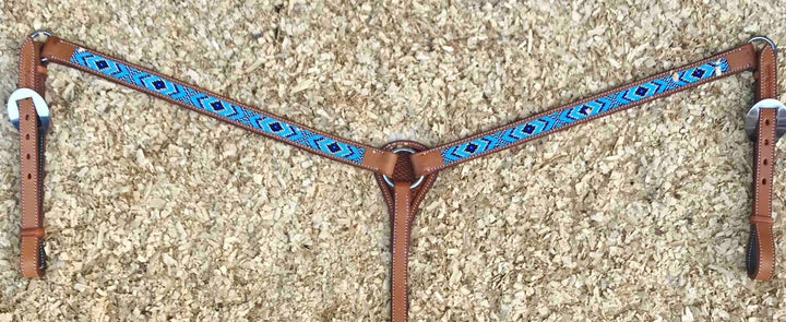 Leather Breastplate with Navy-Blue Beads