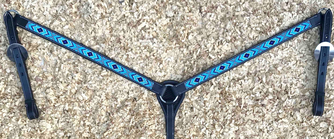 Leather Breastplate with Navy-Blue Beads